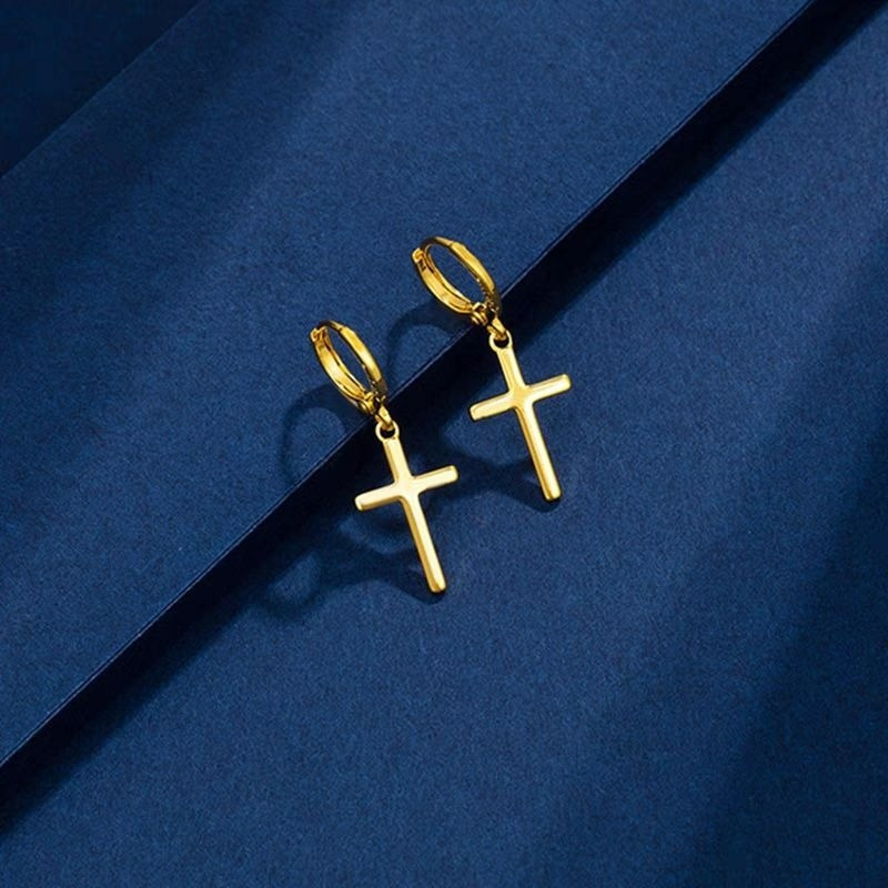Women's Stainless Steel Cross Drop Earrings Hypoallergenic Fade Resistant